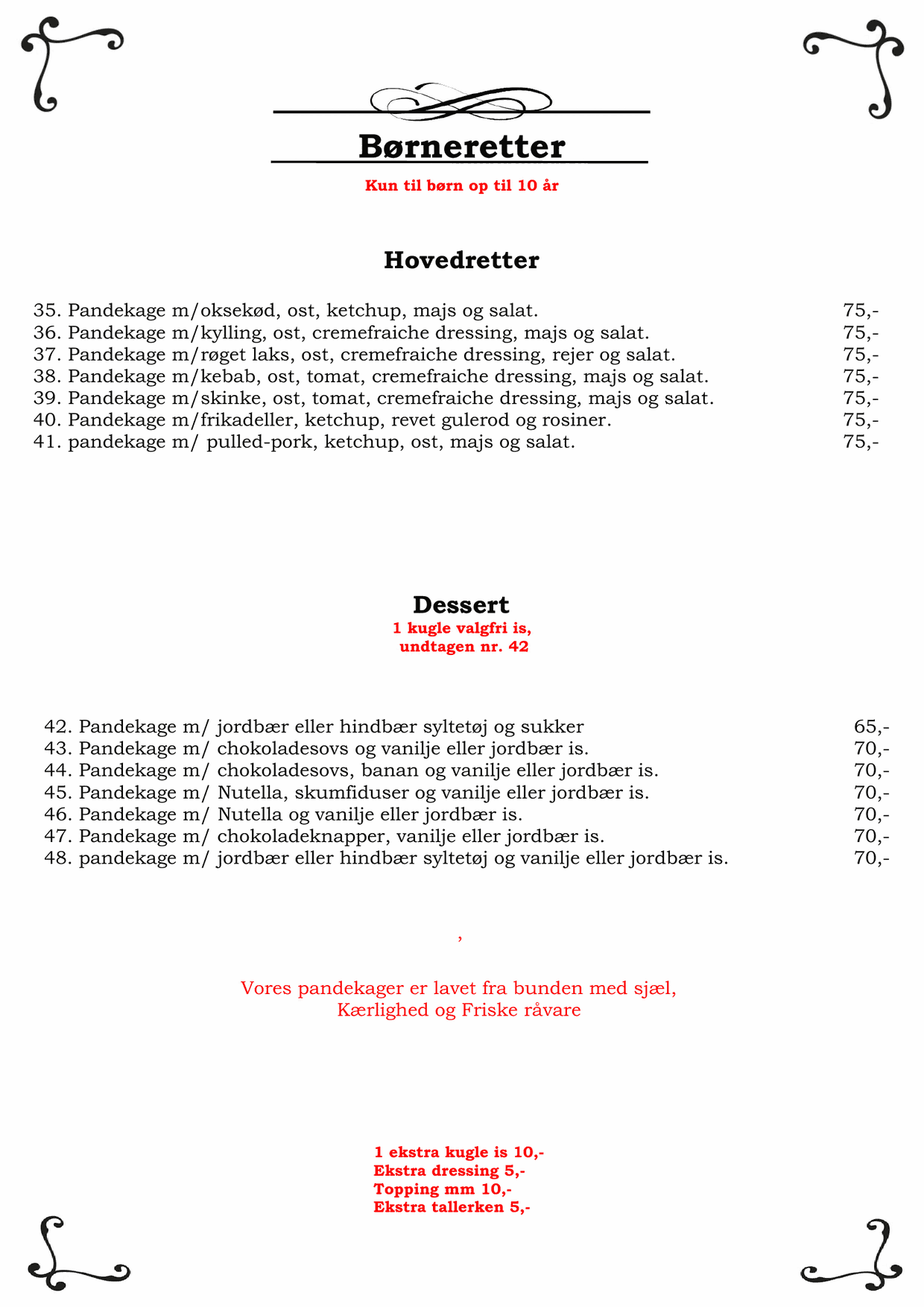 Menukort - Boerneretter